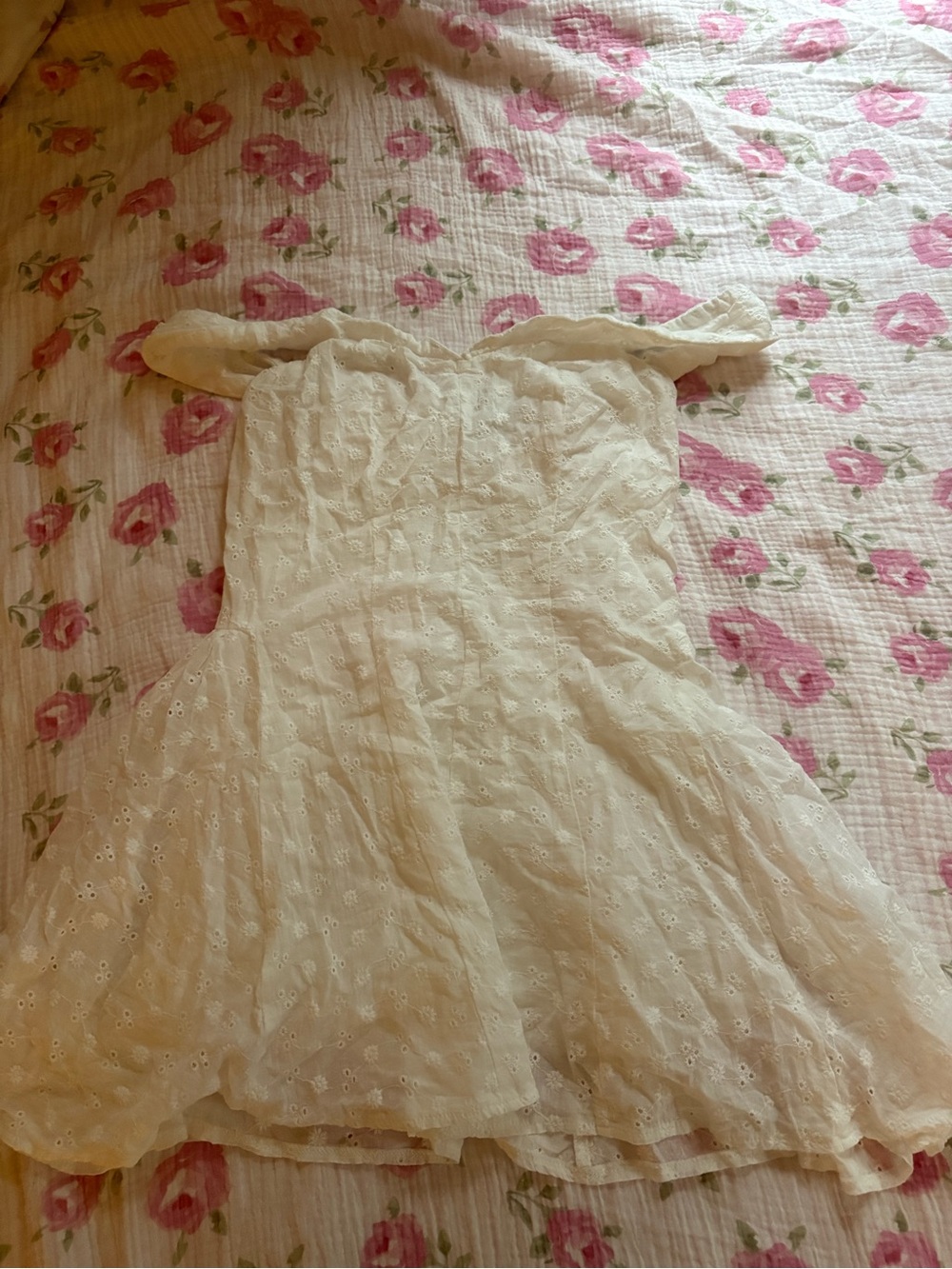Princess Polly Ivory Eyelet Off-Shoulder Mini Dress